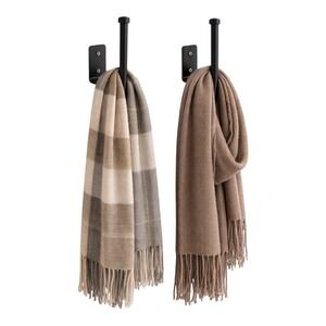 2 Pack Metal Wall Mount Scarf Holder Black Hat Hook Rack Cord Organizer W/Screws